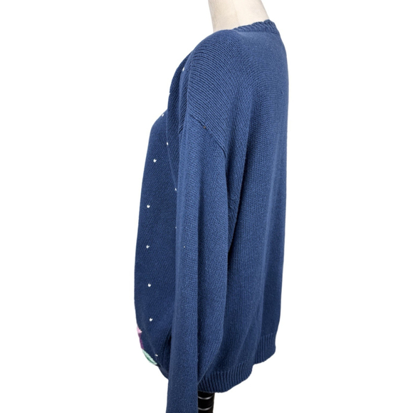 Segue Vintage Blue Floral Embroidered Button-Up Cardigan Sweater Size 1X - Picture 5 of 9